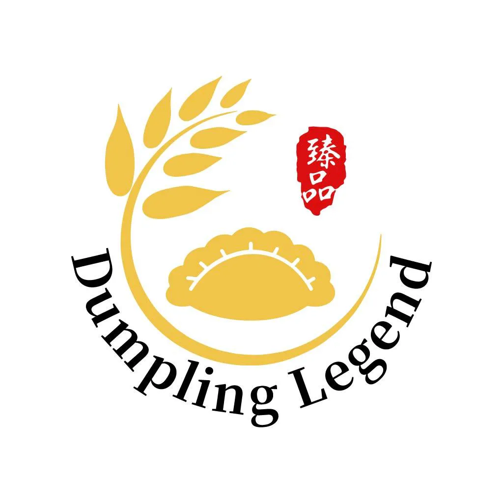 Golden dumpling logo with wheat and red seal at Dumpling Legend, a Chinese Restaurant in Lakewood